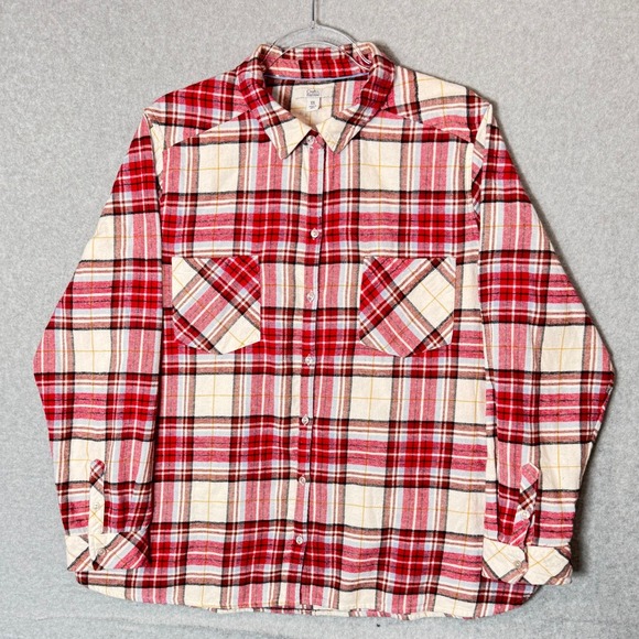 croft & barrow Tops - Croft & Barrow Flannel Shirt Plaid Button‎ Up Long Sleeve Red White XXL